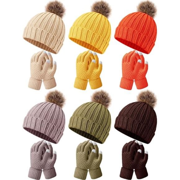 12 Pcs Knitted Beanie Hat Glove Set 6 Pcs Knit Skull Cap 6 Pairs Gloves main image 6